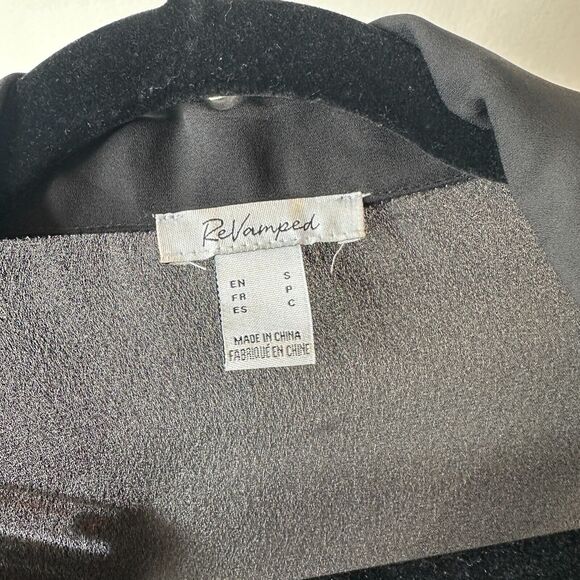 ReVamped Black Flowy Roll Tab Sleeve Tie Waist Waterfall Neck Wrap Dress Small - Picture 8 of 14